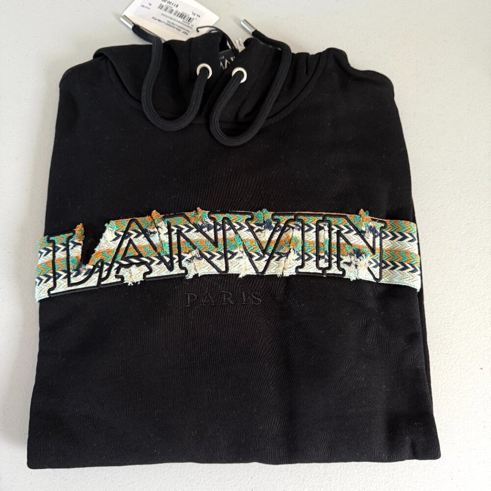 Lanvin Curb Men's Black Embroidered Cotton‎ Hoodie M